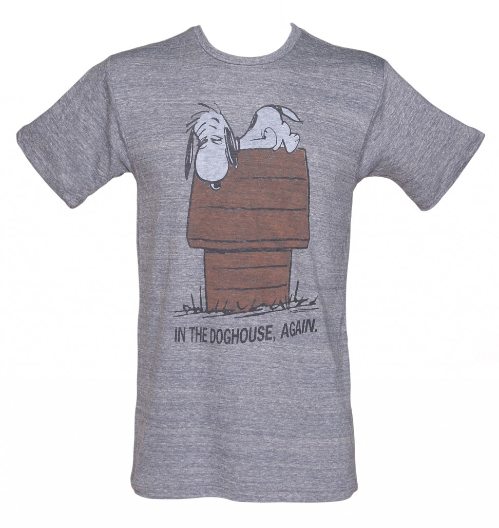 Men's Blue Marl In The Doghouse Again Snoopy T-Shirt from Junk Food